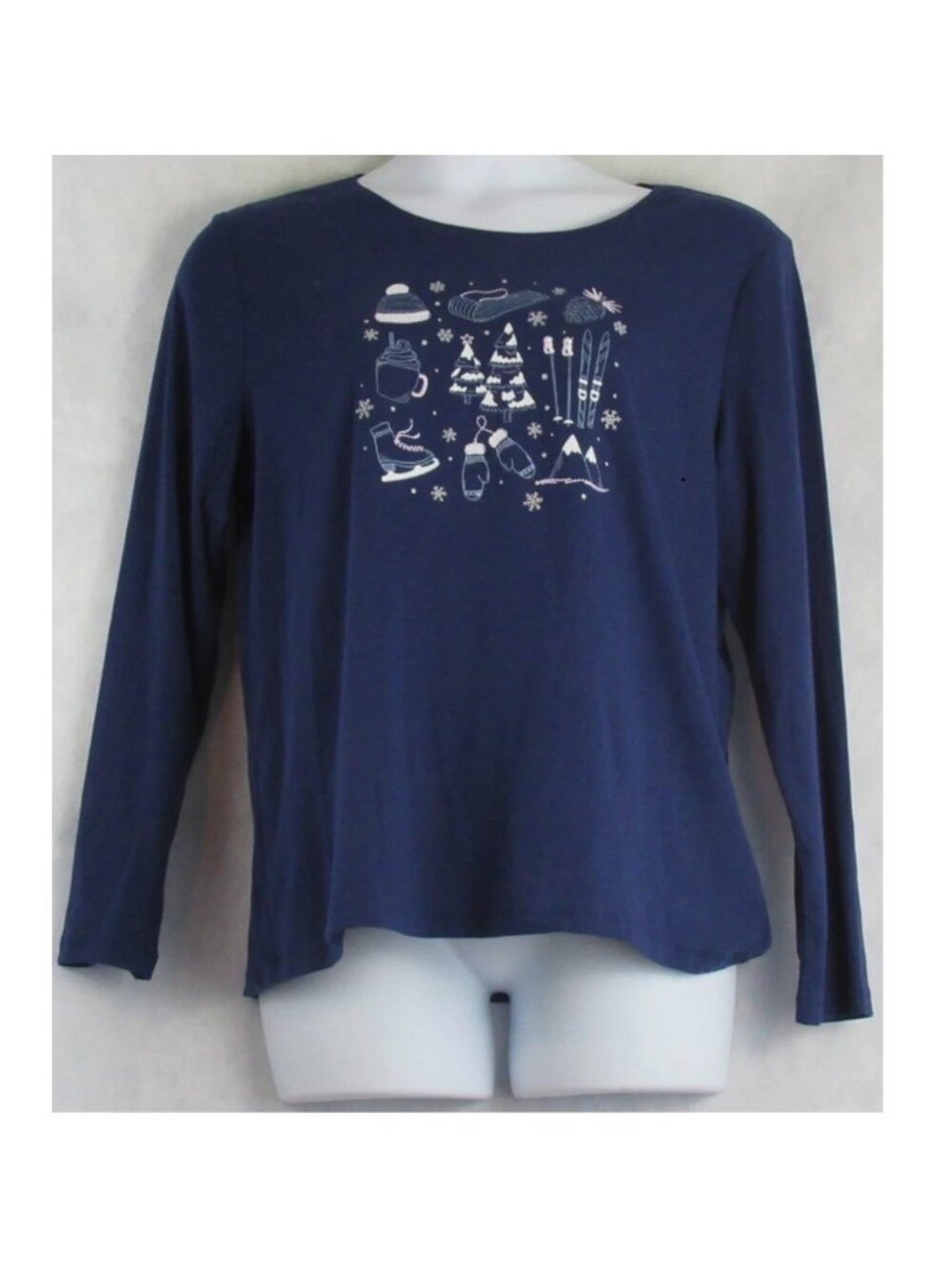 Holiday Lane Women's Long-Sleeve T-Shirt, Blue Winter Snowy Day, XL